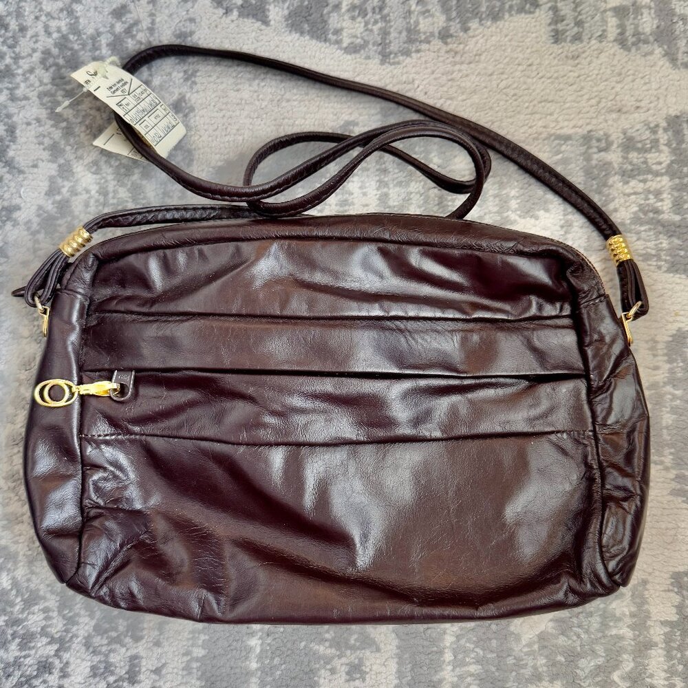 1980s Vintage Dark Brown Soft Leather Shoulder Camera Bag NWT